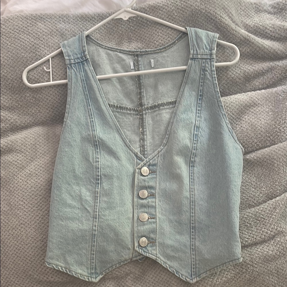 Denim Sleeveless Button-Up Top